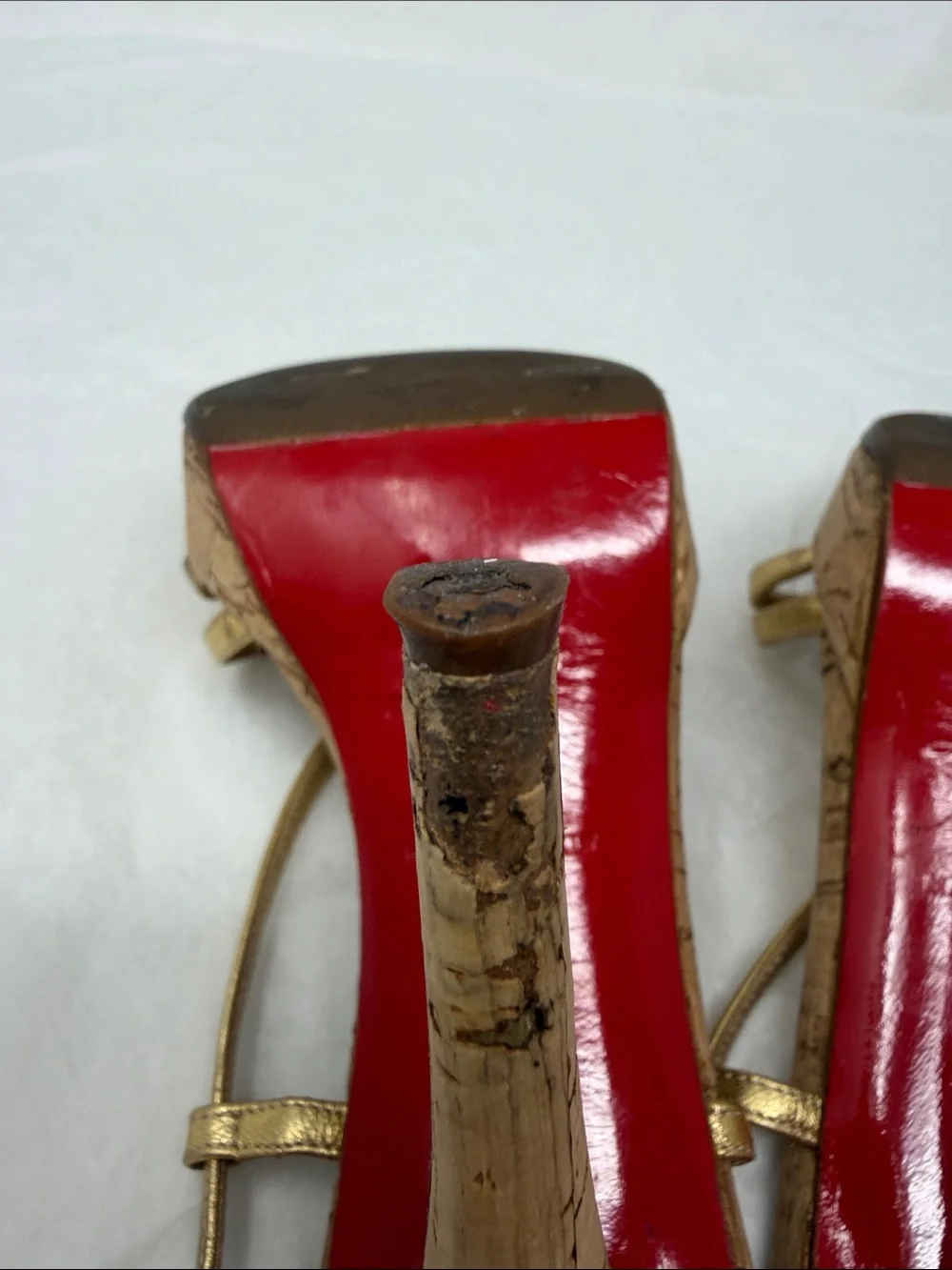 Christian Louboutin Metallic Gold Strappy Cork Platform Heels